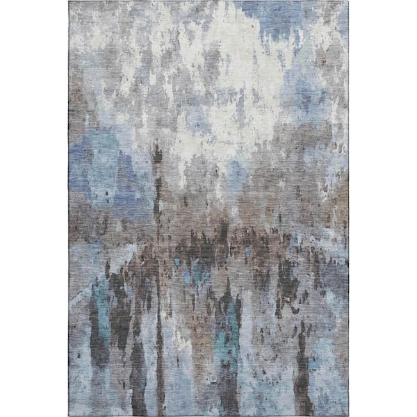 Mayfield Premium Machine Washable Abstract AMF2284 Blue 3 ft. x 5 ft. Area Rug