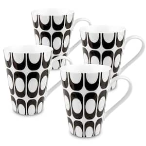 Konitz 4-Piece Black and White Groove Porcelain Mug Set