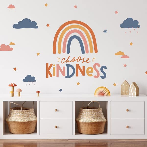 30-Piece 22.12 in. x 21 in. Choose Kindness Rainbow Multicolor Orange Wall Quote Decals