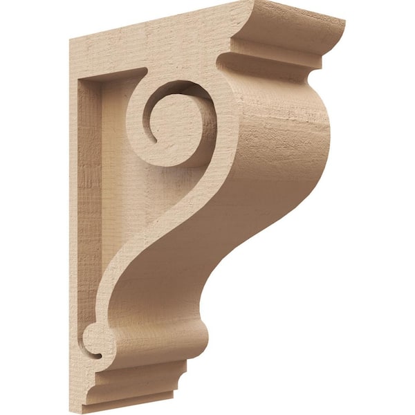 Ekena Millwork 2 in. x 6 in. x 4 in. Series 2 Classic Scroll Rough Cedar Woodgrain Timberthane Polyurethane Corbel, Primed Tan