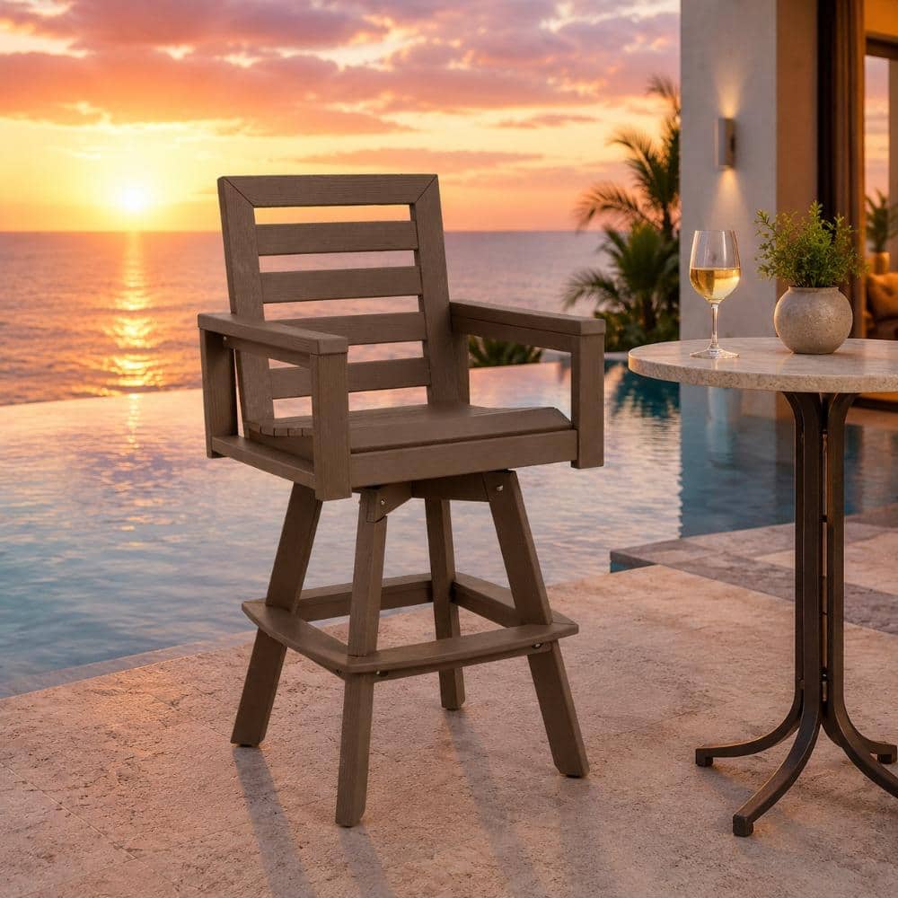 Outdoor HDPE Swivel Bar Stool with 360° Swivel, Ladderback Patio Bar Chair, All-Weather Bar Height Chair for Deck, Porch price history on PriceWatchPro
