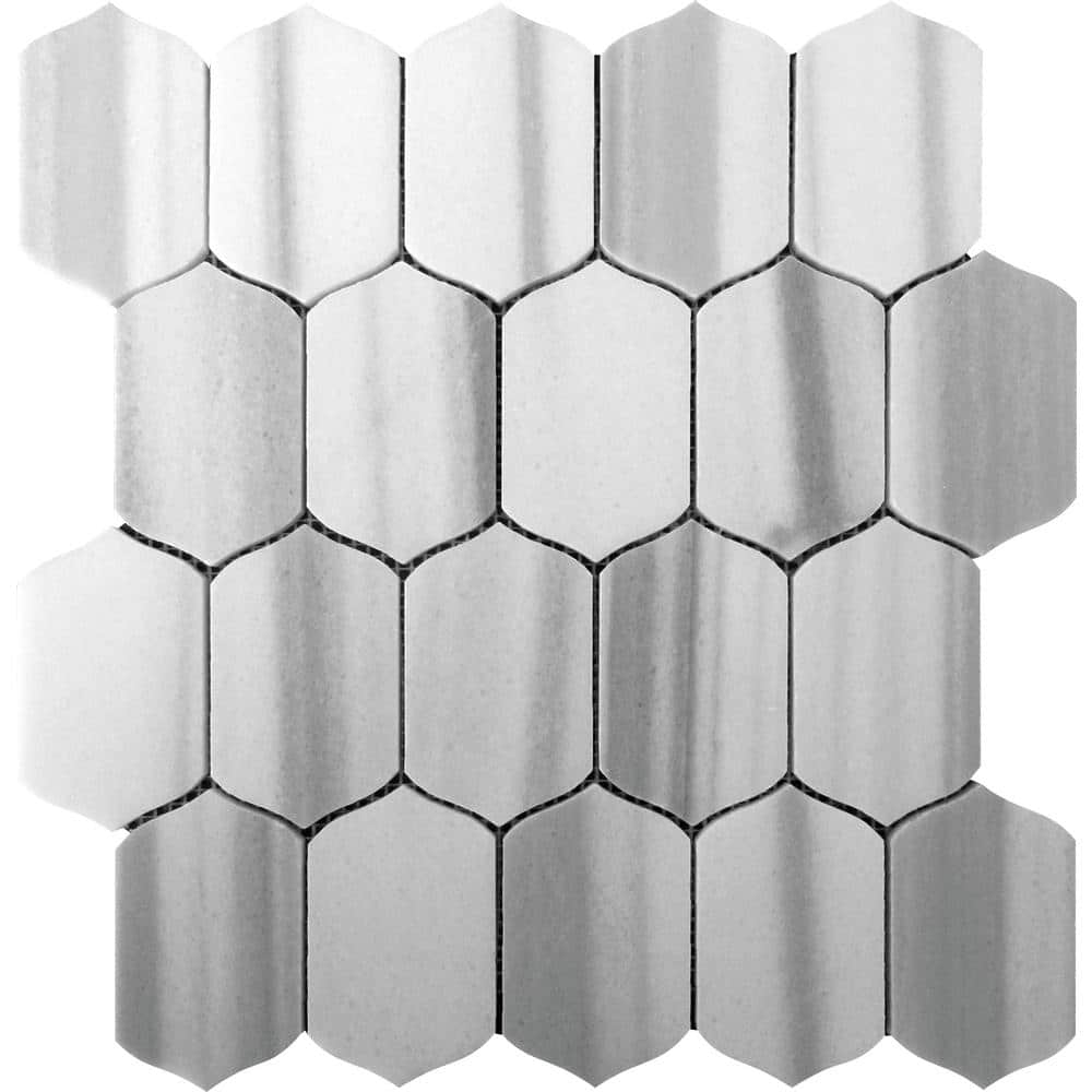 Cloud Gray Polished Marble Hexagon Mosaic Tile 12x13