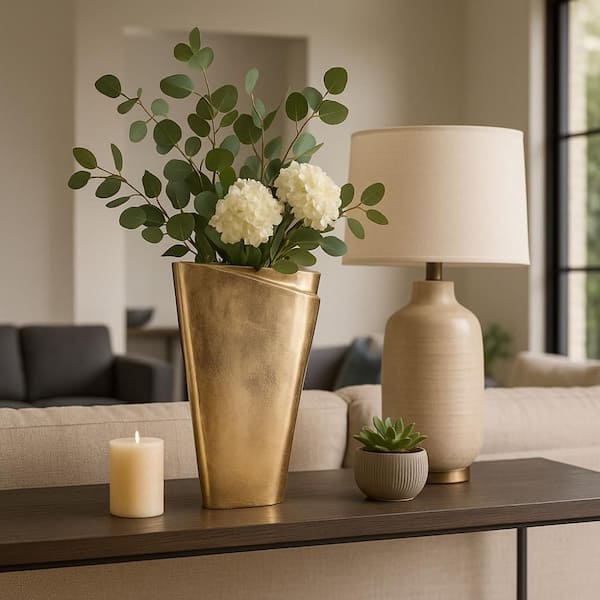 16 in. Gold Aluminum Geometric Origami Decorative Vase