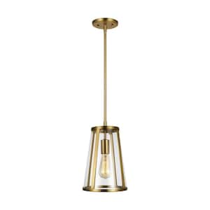 Harrow 8 in. W. 1-Light Burnished Brass Mini Pendant with Clear Glass Shade