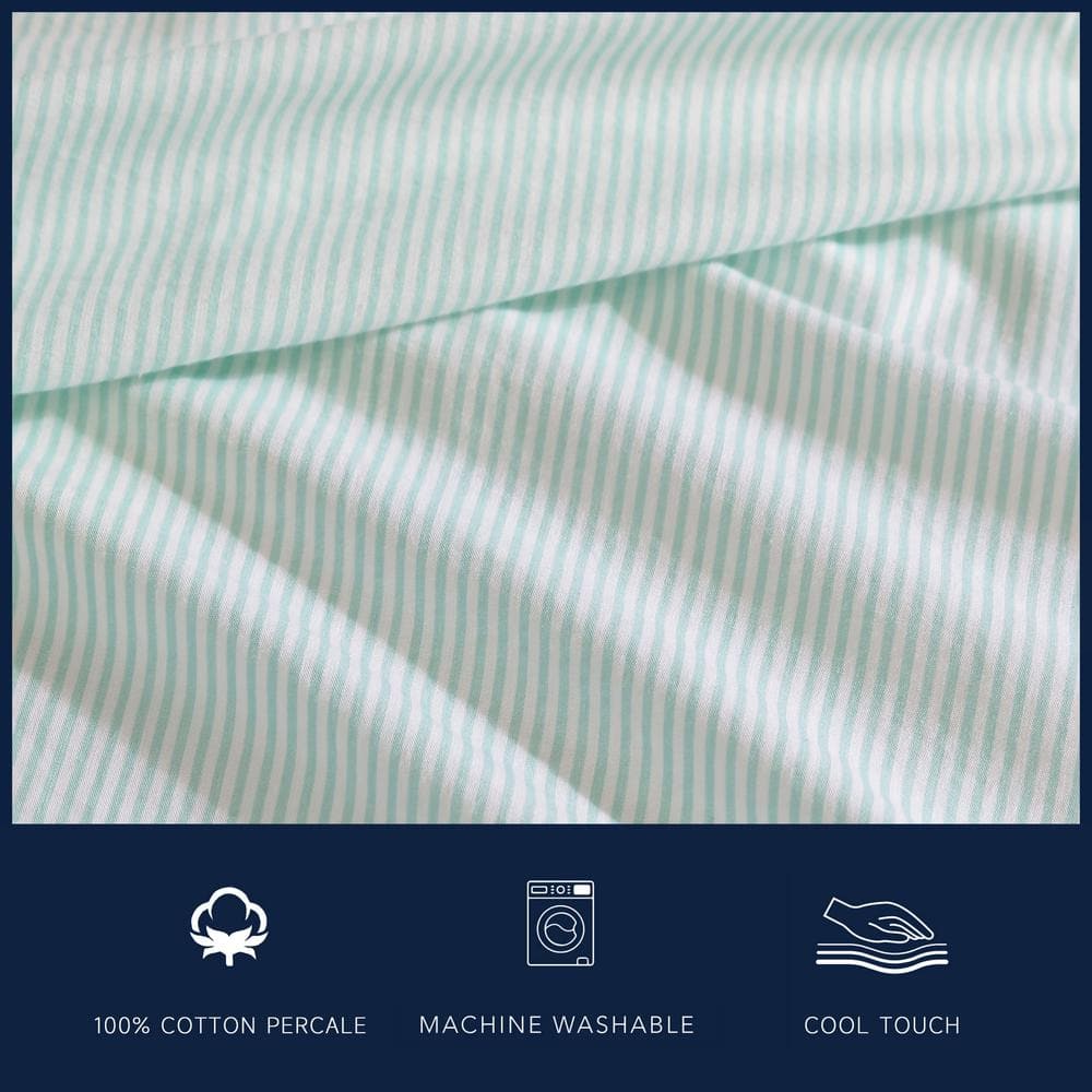 Twin Cargo Green Cotton Percale Stripe Sheet Set