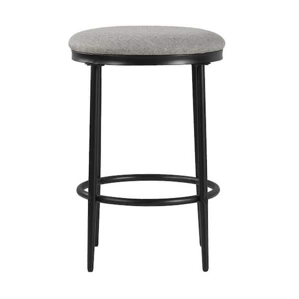 Homepop 24 in. Gray Backless Metal Frame Cushioned Bar Stool with Upholstery seat (Set of 1)