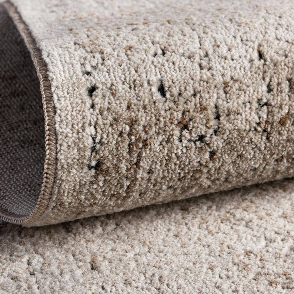 Beige and Light Brown Stain-Resistant Runner Rug