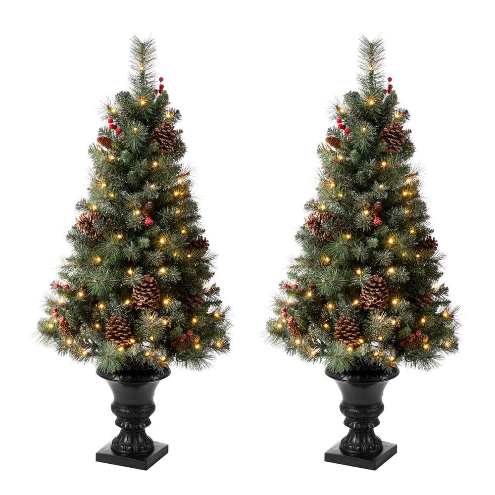 Glitzhome 4 ft. Flocked Christmas Tree with 100 Warm White Light ...