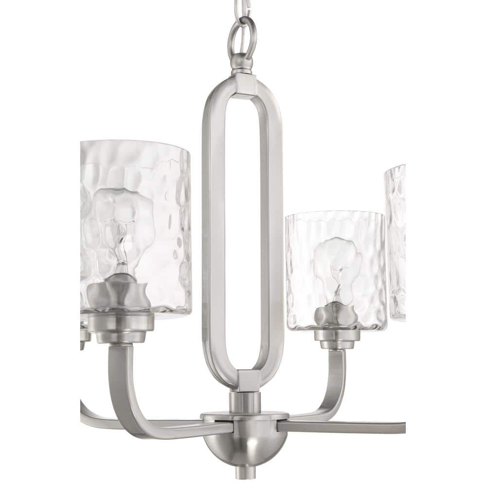 Elegant Brushed Nickel 4-Light Chandelier with Crystal Clear Hammered Glass