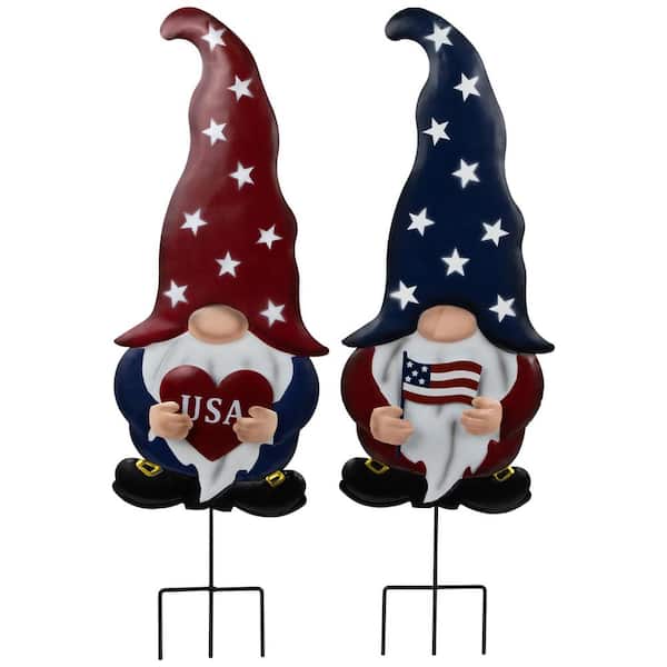 USA Patriotic Gnome Outdoor Garden Stakes-27.5 in. -Set of 2