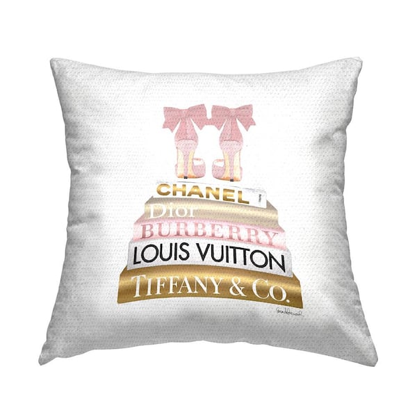 Stupell Industries Pink Gold Heels Bookstack Glam Fashion Design Pink Square Outdoor Throw Pillow