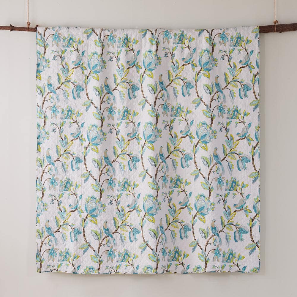 Full Blue Cotton Reversible Quilt and Sham Set