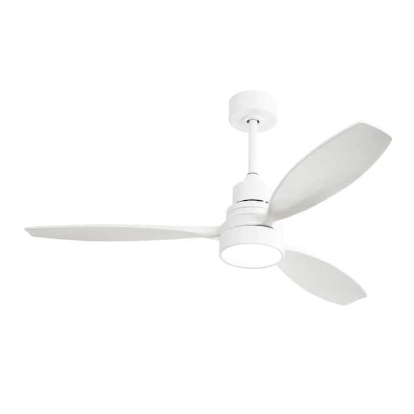 52 in. Indoor White 3 Solid Wood Blades Ceiling Fan with 3 Colors Light and DC Motor and 6 Speeds and Remote Control