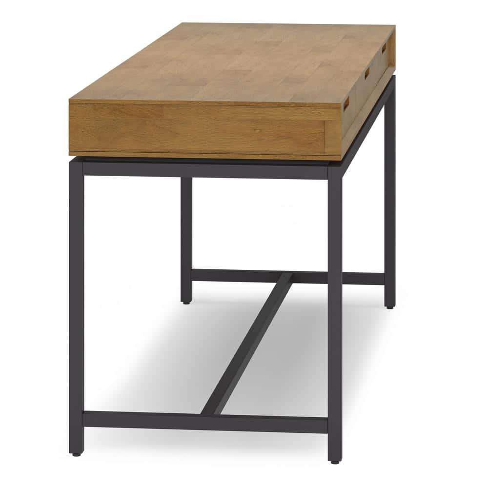 Medium Saddle Brown Rubberwood Executive Desk with Drawer and Keyboard Tray