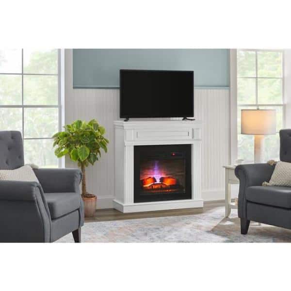 StyleWell Grantley 41 in. W Freestanding Electric Fireplace Mantel in White
