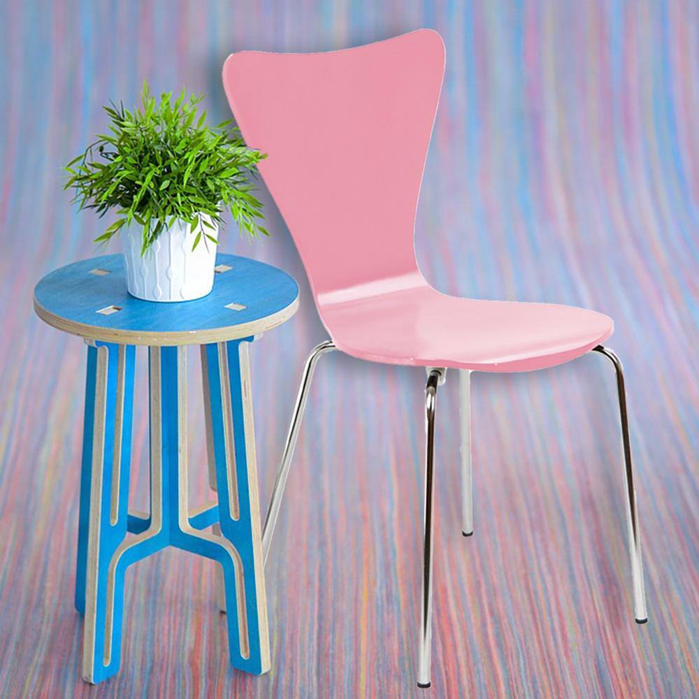Pink Ergonomic Bent Plywood Office Chair with Metal Legs