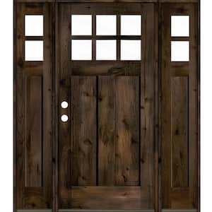 60 in. x 80 in. Craftsman Knotty Alder Right-Hand/Inswing 6 Lite Clear Glass Black Stain Wood Prehung Front Door w/DSL