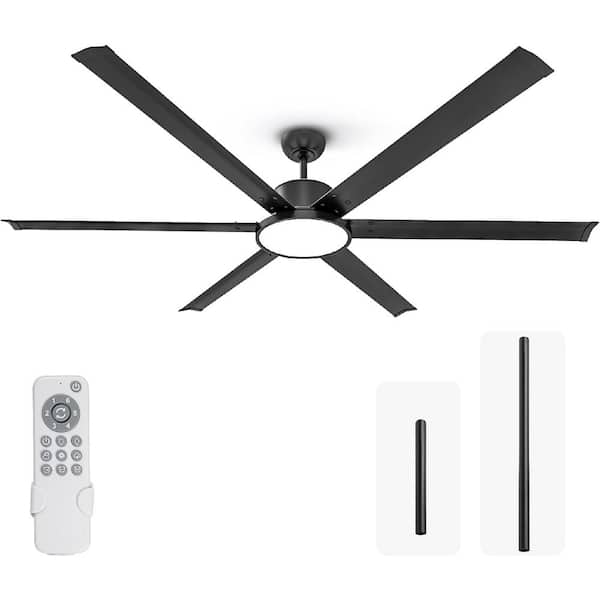 QRMOK X6 Series72 in. Indoor Black Ceiling Fan with Light and Remote Industrial DC Motor 3 CCT for Home, Covered Outdoor Patio
