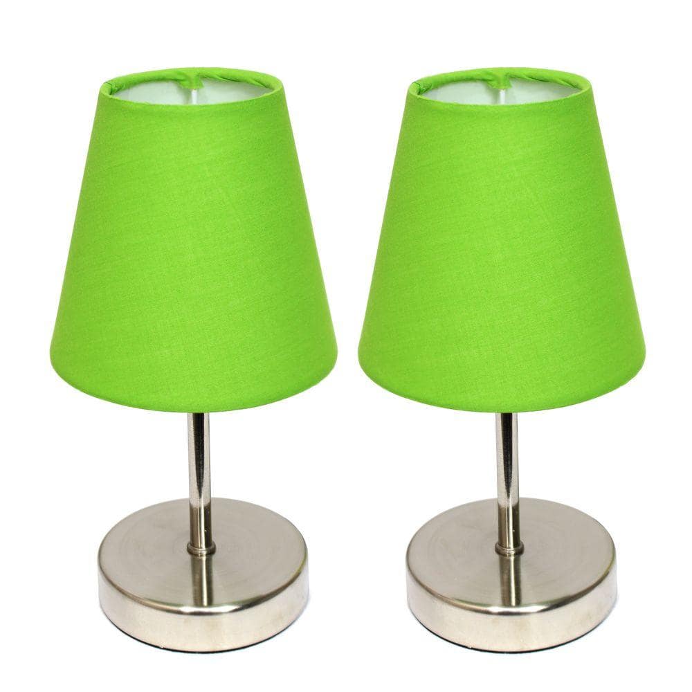 Simple Designs 10 in. Sand Nickel Mini Basic Table Lamp with Green