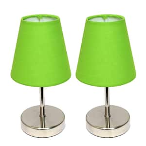 10 in. Sand Nickel Mini Basic Table Lamp with Green Shade (Set of 2)