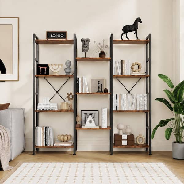 WONDER COMFORT Industrial 54.6 in. Brown Wood 3-Column 4-Tier Etagere Bookcase with Adjustable Shelves for Living Room & Office