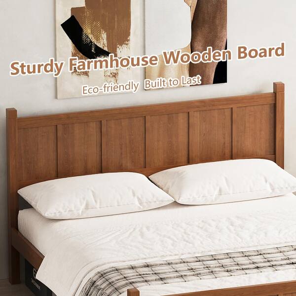 Nestfair Light Walnut Wood Frame Queen Size Platform Bed with