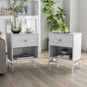 Milo 18 in. White Rectangle Wood Side Table with USB Port (Set of 2)