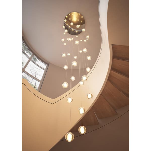 aiwen 36-Light Modern Chrome Spiral Crystal Raindrop Chandelier Foyer High Ceiling Large Chandelier