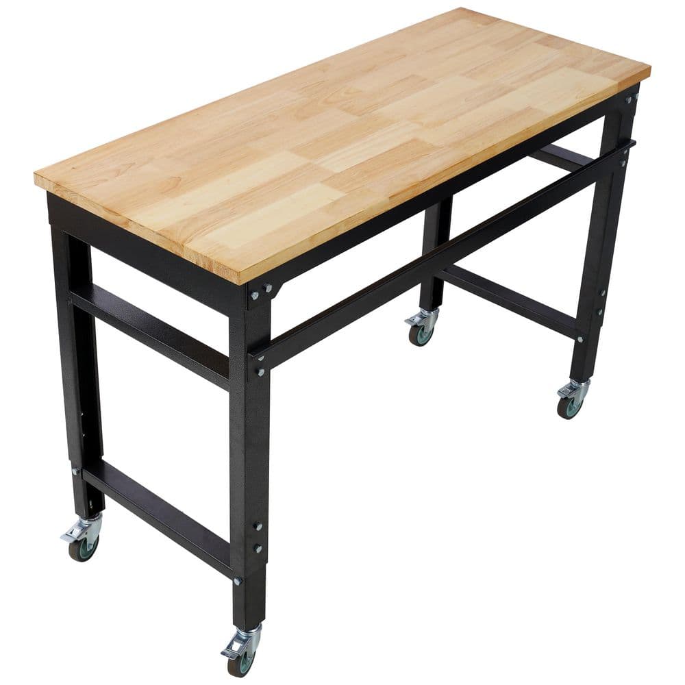 Black 48 in. W x 20 in. D Adjustable Height Workbench with Rubber Wood Top and Lockable Wheels, 2000 lbs. Capacity price history on PriceWatchPro