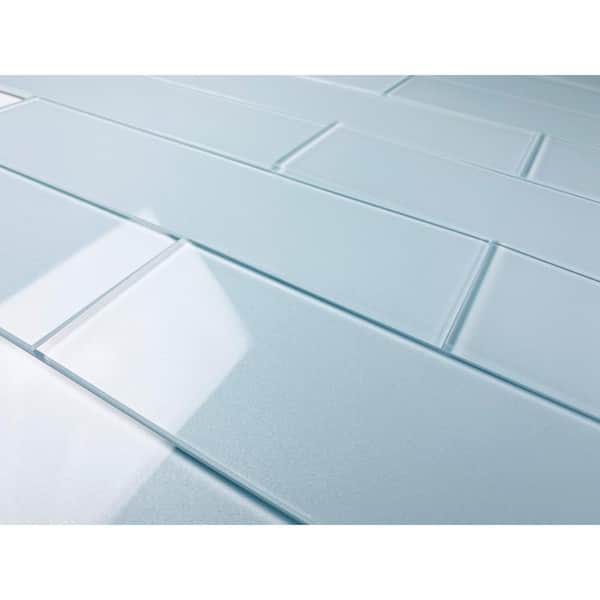 Metro 3 in. x 12 in. Peel and Stick Glossy Mint Blue Glass Subway Wall Tile (22 sq.ft./case)