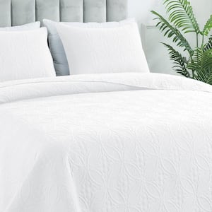 3-Piece White Modern Microfiber Full/Queen-Quilt-Set Quilt Set