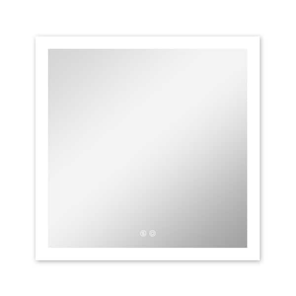 Unbranded 36 in. W x 36 in. H Square Frameless LED Lighted Anti-Fog Wall Mounted Bathroom Vanity Mirror in Silver, Dual Switch
