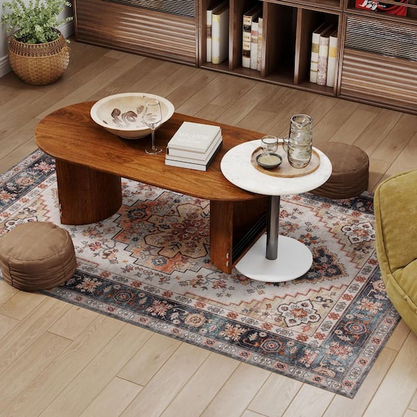 Area Rug 4 ft. x 6 ft. Washable Rug, Distressed Floral Print Mat for Living Room, Bedroom, Dining Room, Tawny Brown