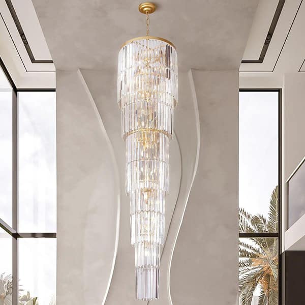 Modern Chandelier 125 in. 20-Light Gold Chandelier for Staircase, Foyer, Living Room,Crystal Chandelier for High Ceiling