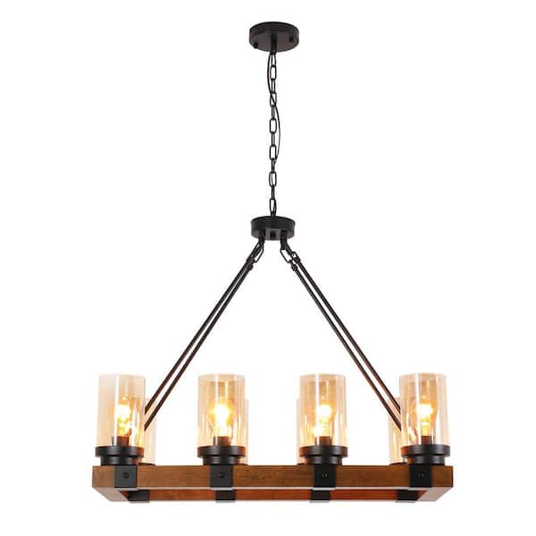 OUKANING 8-Light Black Brown Farmhouse Rectangular Pendant Light Kitchen Island Light Fixture
