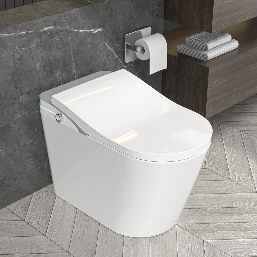 1-Piece 1.28 GPF Auto Single Flush Elongated Bidet Smart Toilet in ...