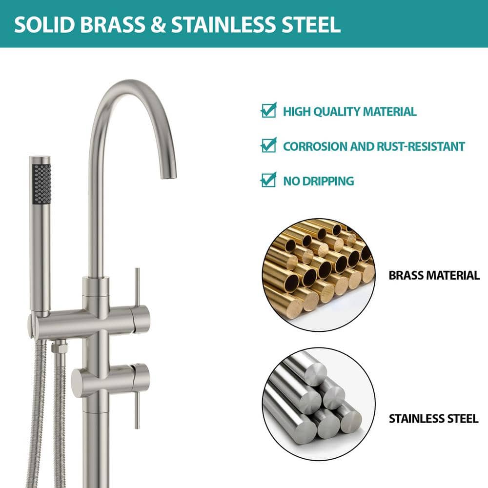 Brushed Nickel Freestanding Tub Filler with Hand Shower