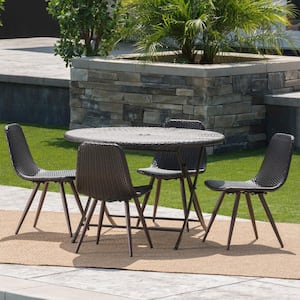 Jude Caleb Multi-Brown 5-Piece Faux Rattan Outdoor Dining Set