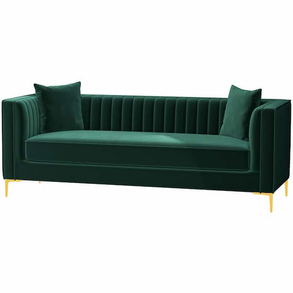 Ashcroft Furniture Co Kali 32 in. Square Arm 3-Seater Sofa in Green