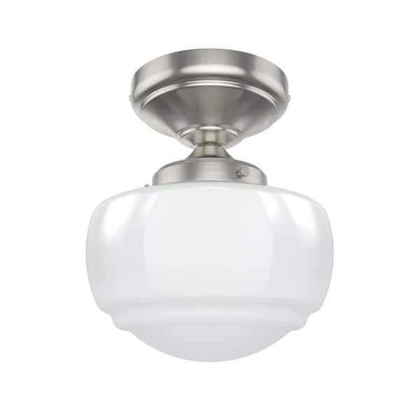 Saddle Creek 6.75 in. 1-Light Brushed Nickel Semi-Flush Mount with Cased White Glass Shade