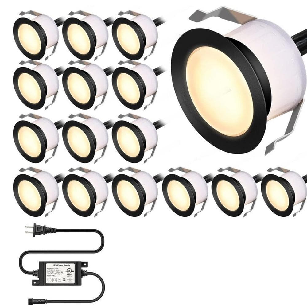 16-Pack Warm White LED Recessed Deck Lights with Black Shell