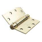 4.5 in x 4.5 in Bright Brass Full Mortise Spring With Non-Removable Pin Squared Hinge - Set of 3