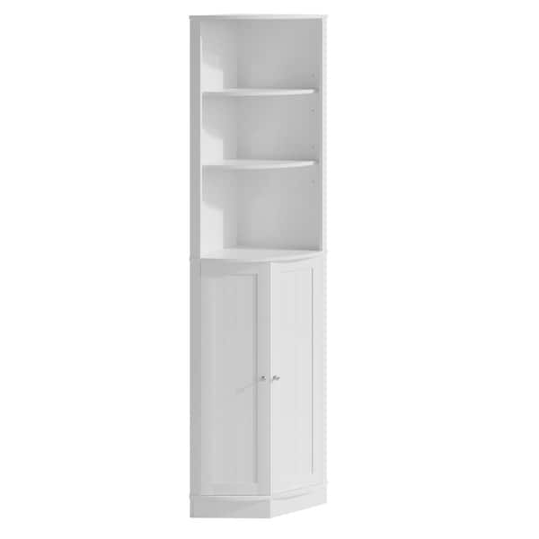 67" Tall Corner Cabinet with Doors&Shelves,Narrow Freestanding Corner for Bathroom,Kitchen,Living Roo,White