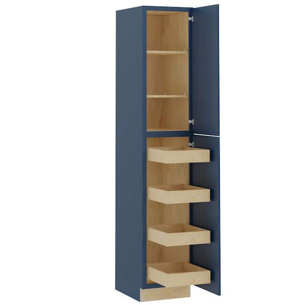 Home Decorators Collection Grayson 18 in. W x 24 in. D x 96 in. H Assembled Plywood Pantry Kitchen Cabinet in Mythic Blue with 4ROT Soft Close RH