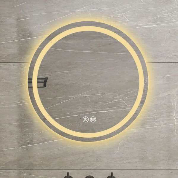 WELLFOR 28 in. W x 28 in. H Round Frameless Anti-Fog LED Wall Bathroom Vanity Mirror