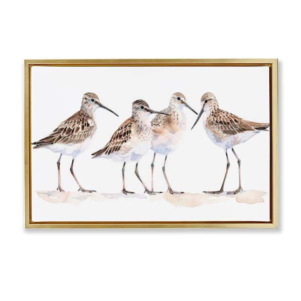 Stupell Industries Sand Pipers Gathered by Petal Prints Design Gold Floater Frame Animal Graphic Art Print 17 in. x 25 in.