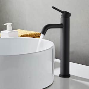 ABA Single Hole Single Handle High Spout Bathroom Faucet in Matte black with Ceramic Valve