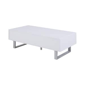 48 .5 in. High Glossy White Rectangle Wood Coffee Table with 2 Drawers