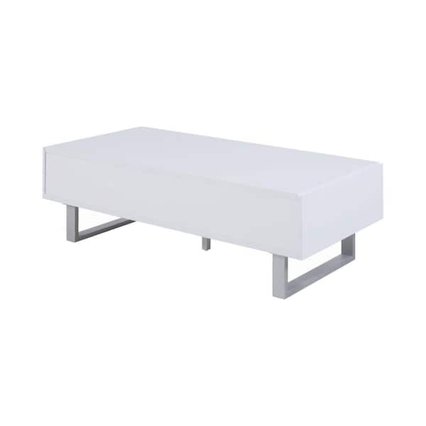 Coaster 48 .5 in. High Glossy White Rectangle Wood Coffee Table with 2 Drawers
