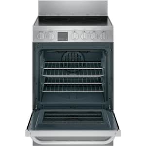 24 in. 4 Burner Element Free-Standing Electric Range with Self-Cleaning Convection Oven in Stainless Steel